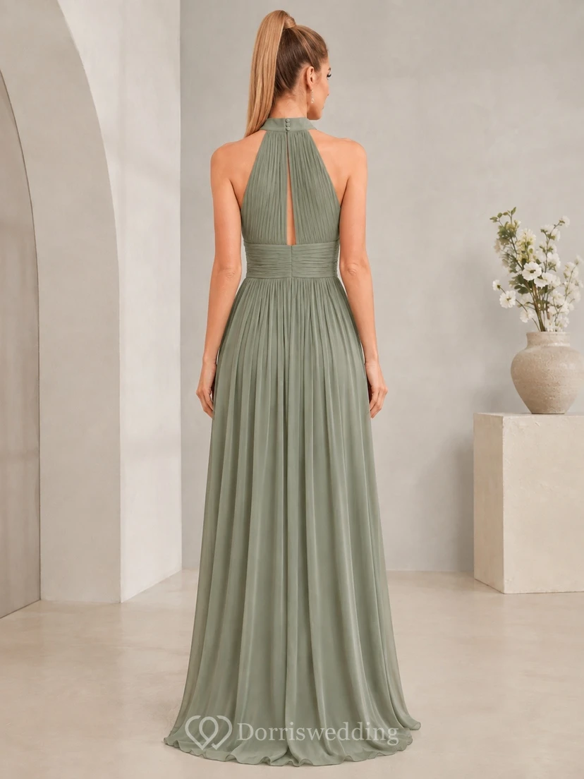 Sage High Neck Sleeveless Chiffon A-Line Gown Classic view 2