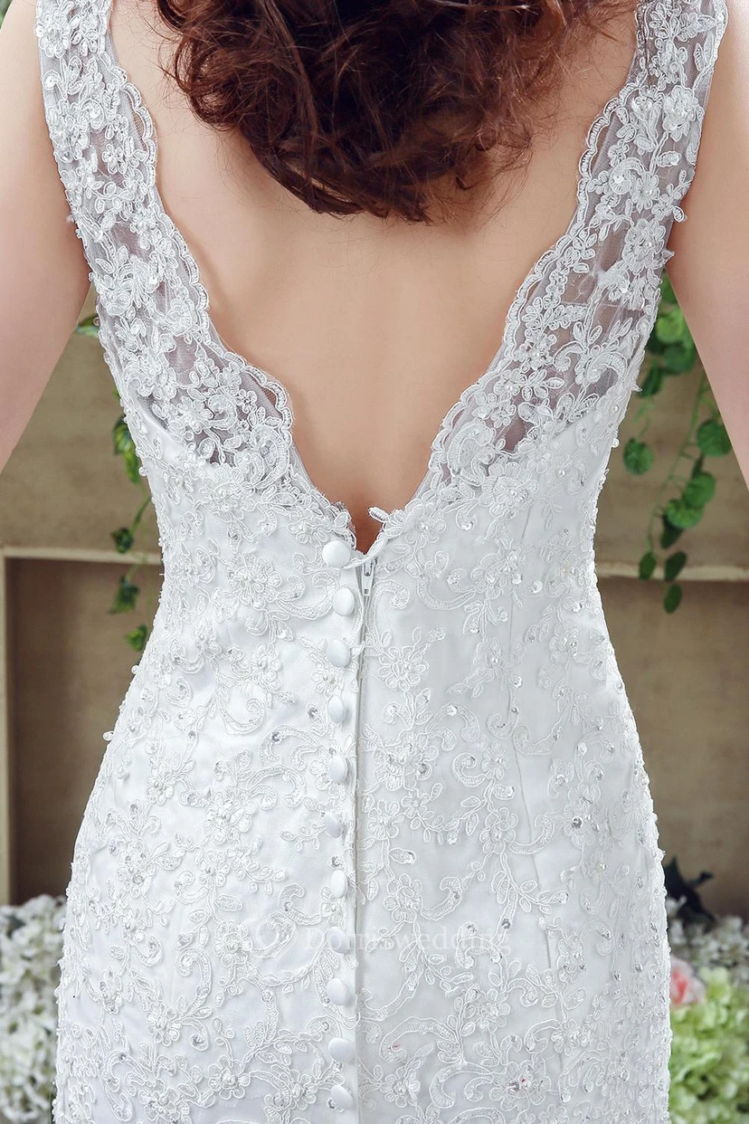 Timeless Mermaid Lace Wedding Dress Styles Zipper Button Back Sweep Train view 3