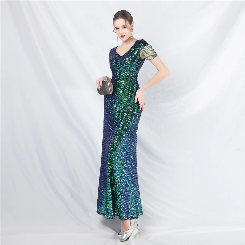 A-Line Big Swing Dress Craft Sequined Long A-Line Evening Dress view 28