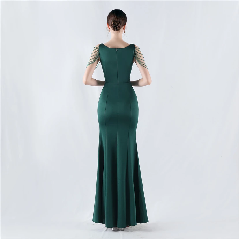 Heavy Hot Diamonds For Transparent Mesh High-Slit Satin Evening Dress Annual Meeting Wedding view 16