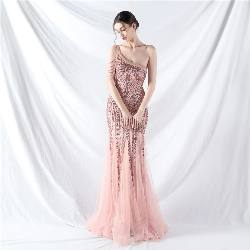Robe de soirée haut de gamme ornée de perles de positionnement, de fleurs et de broderies en tulle. view 86