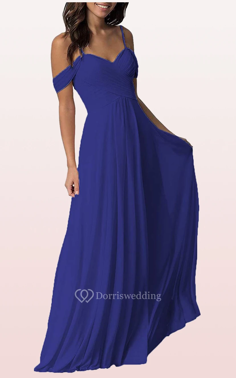 Off-the-shoulder A Line Sleeveless Floor-length Chiffon Bridesmaid Dress With Ruching view 7