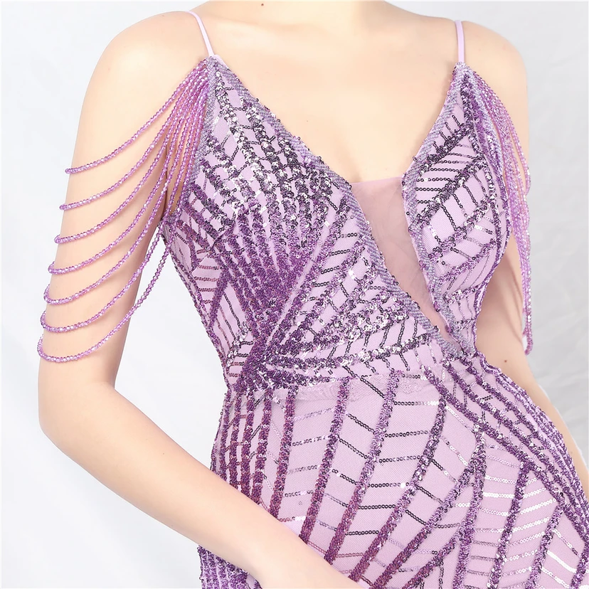 Robe de soirée ultra-résistante à rayures perlées et sequins view 58