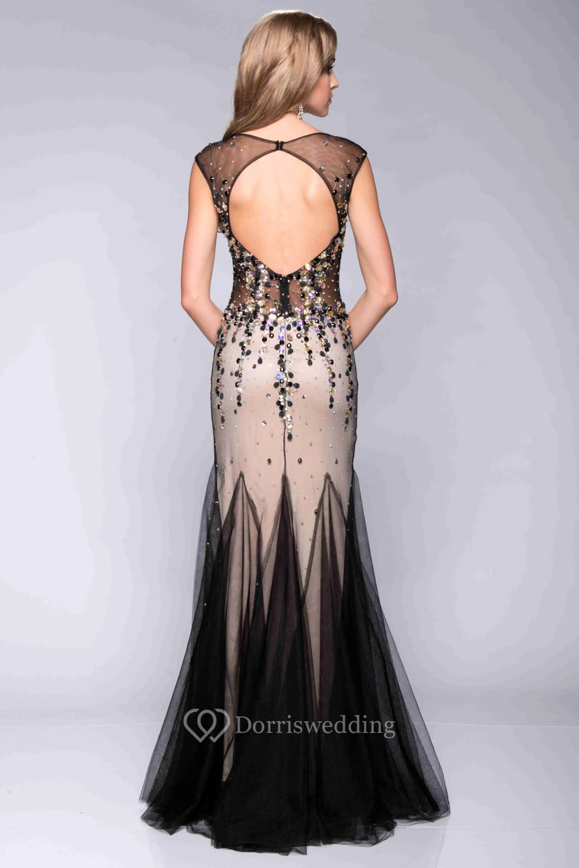 Cap Sleeve V-Neck Sequined Prom Dress Featuring Special Skirt view 2