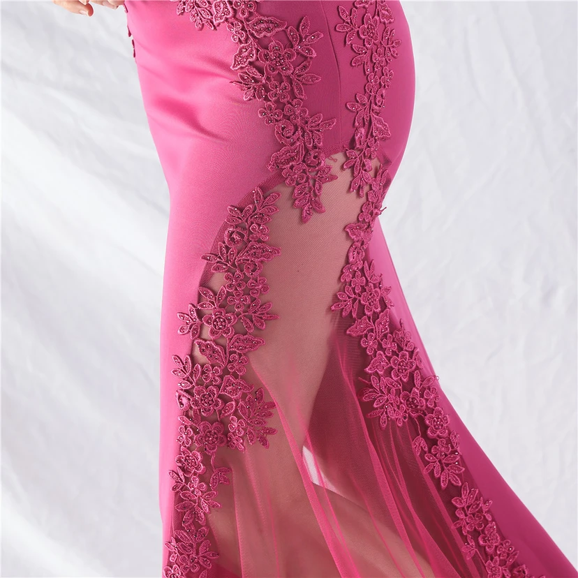Spitzen-Abendkleid mit heißer Diamant- und Fischgrätenmuster-Weste, tiefem Taillenausschnitt, schulterfreiem Design und kurzer Schleppe view 36