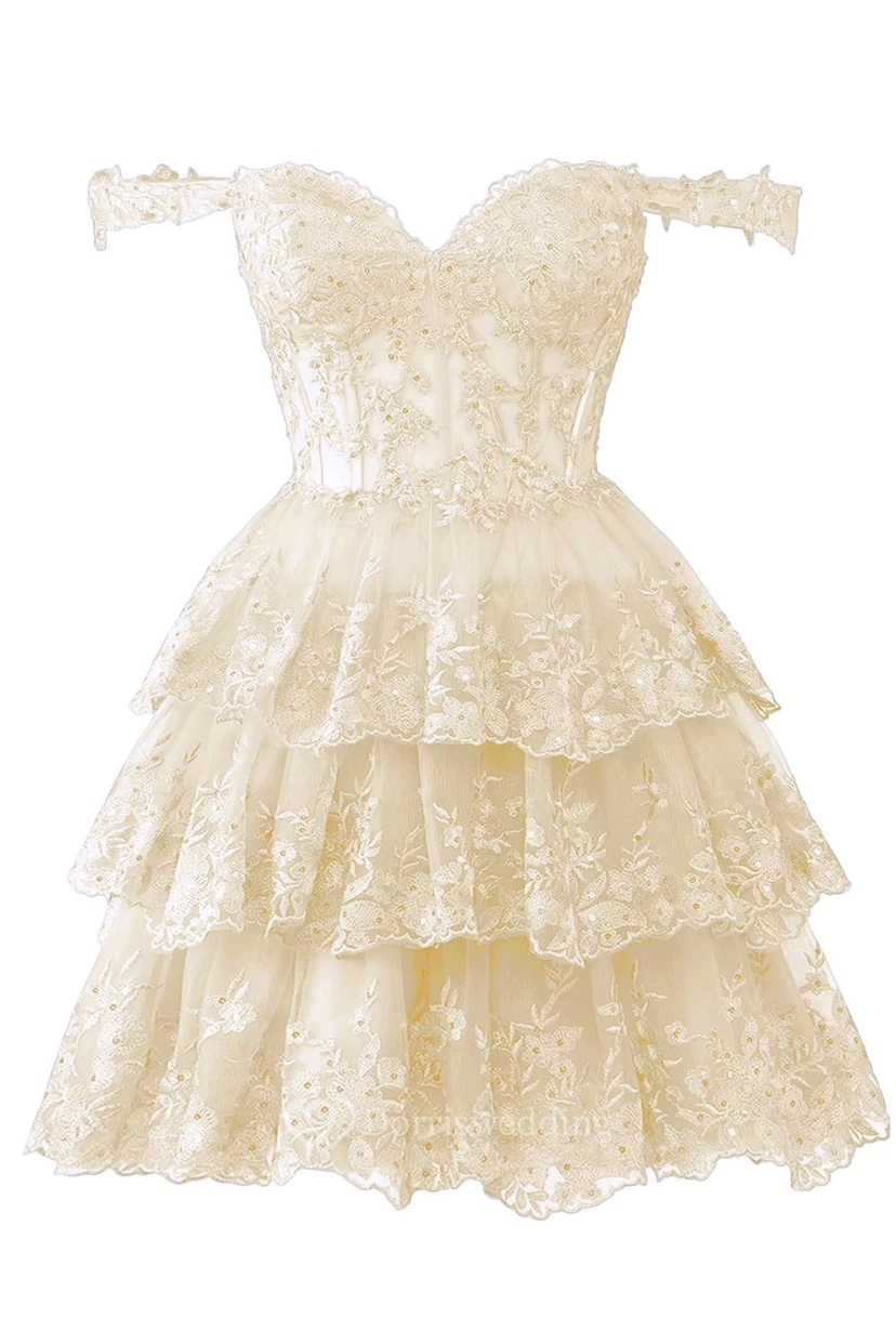 Blue Off-the-Shoulder Short Dress with Lace view 42