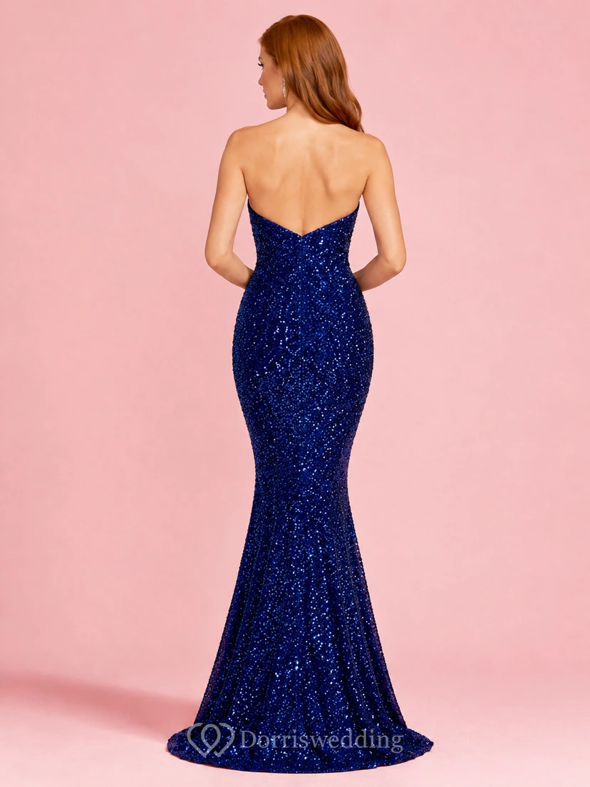 Royal Blue Strapless Sequined Mermaid Formal Evening Dress view 2