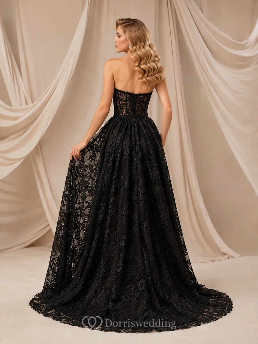 Black Lace Strapless Ball Gown Formal Evening Dress view 2