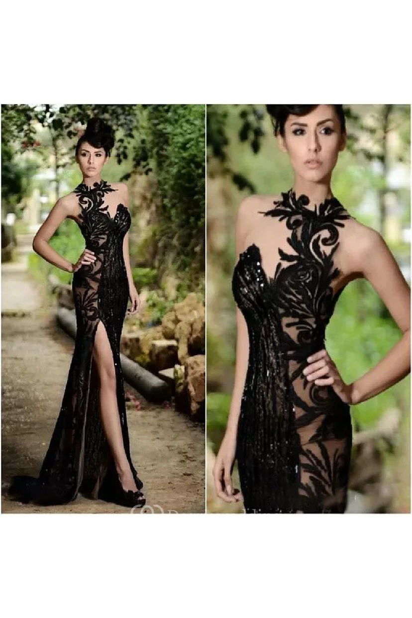 Floor-length Sleeveless Open Back Bateau Lace Sexy Modern Bodycon Zipper Lace Evening Dress  view 4
