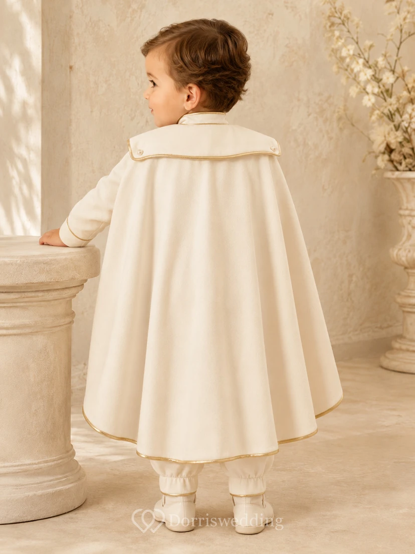 Classic Cream Long Sleeve High Neck Cape Baby Christening Jumpsuit view 2