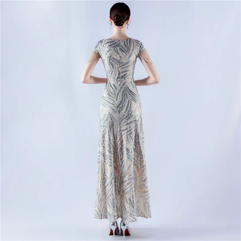 A-Line Big Swing Dress Skirt Encrypted Sequined Craft Beaded Evening Dress view 65