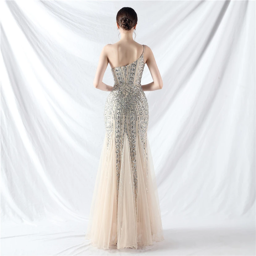 Crafted Beaded Positioning Flower Beads Splicing Mesh Gauze High-End Evening Dress view 92