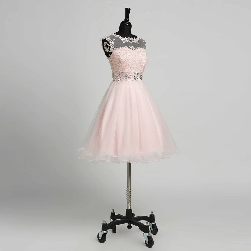 A-Line Sleeveless Short Mini Illusion Adorable Lace Dress with Appliques Lace Sequins view 4