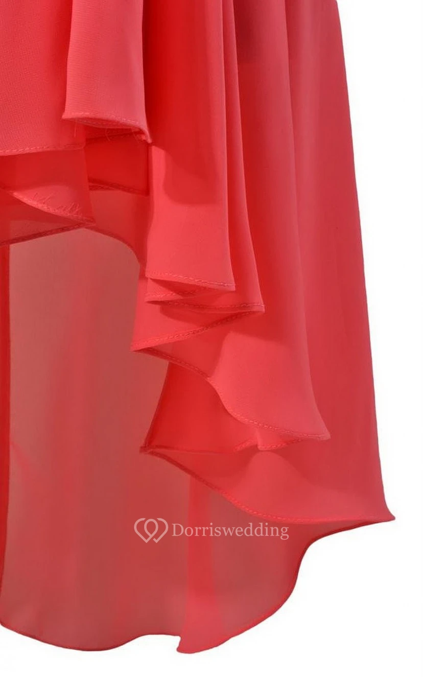 Asymmetrical V-neck Chiffon A-line Dress With Zipper Back view 2