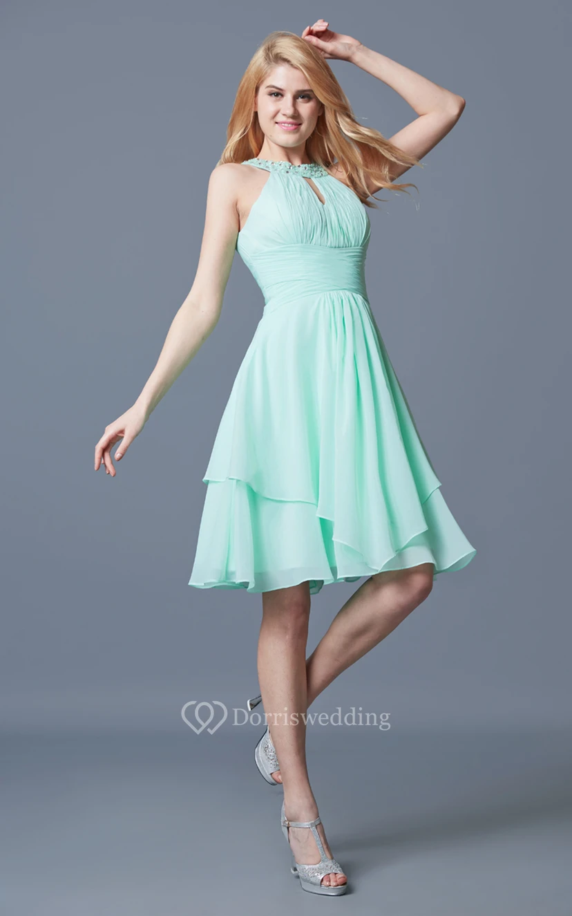 tiered knee length dress Mairead A-Line Scoop Tiered Knee Length Chiffon Mother of The Bride Dresses, Teal