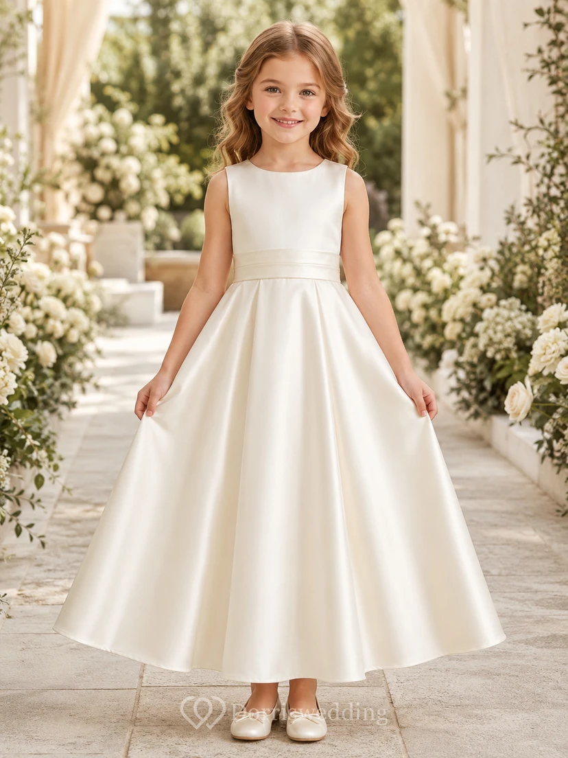 Classic Satin Tea-Length Flower Girl Dress