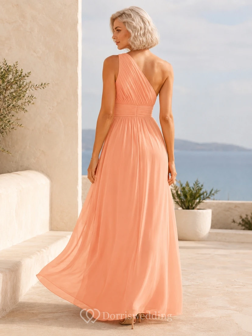 Elegant Coral Chiffon A-Line Floor-Length Halter Pleated Maxi Dress view 2