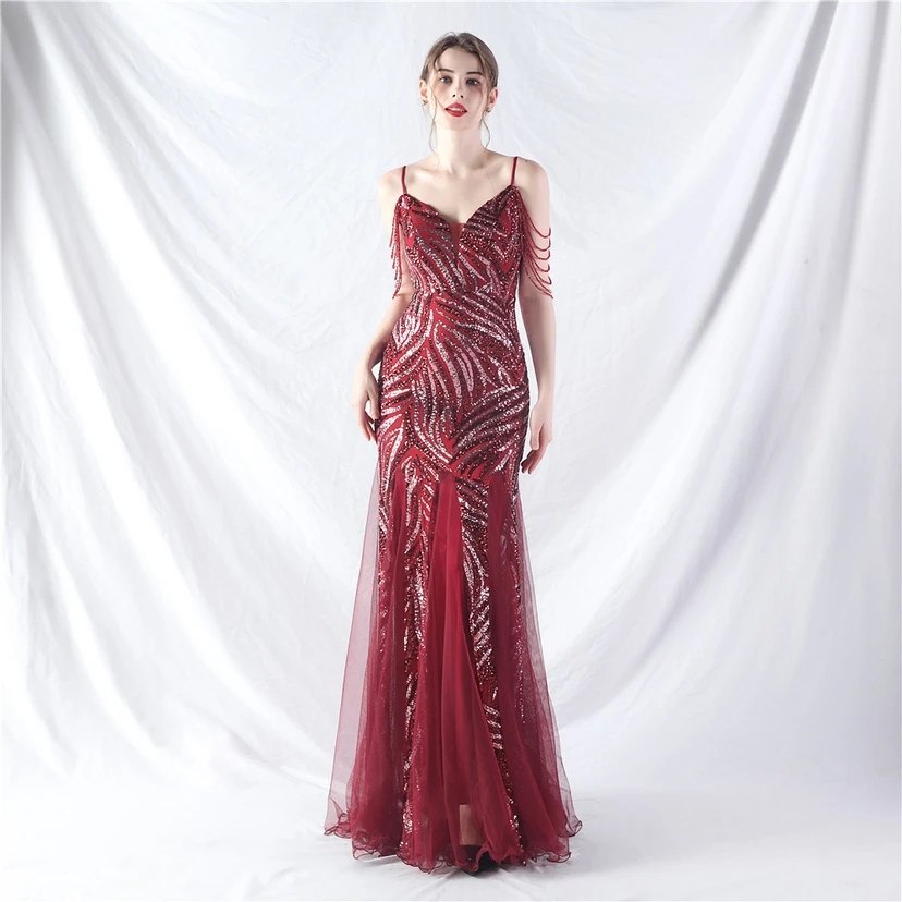 Layered Beads Spliced ​​Mesh High-End Evening Dress view 85