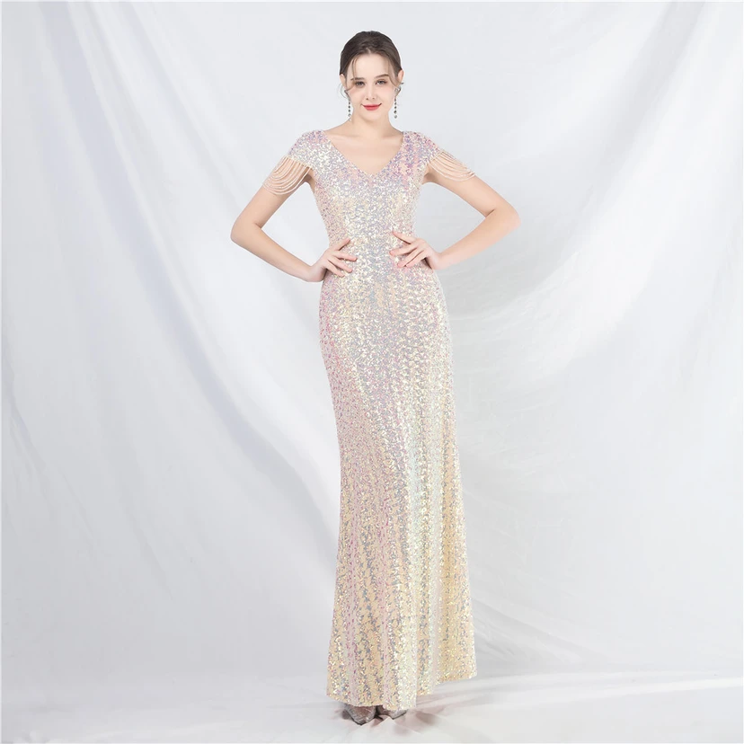 A-Line Big Swing Dress Craft Sequined Long A-Line Evening Dress view 60