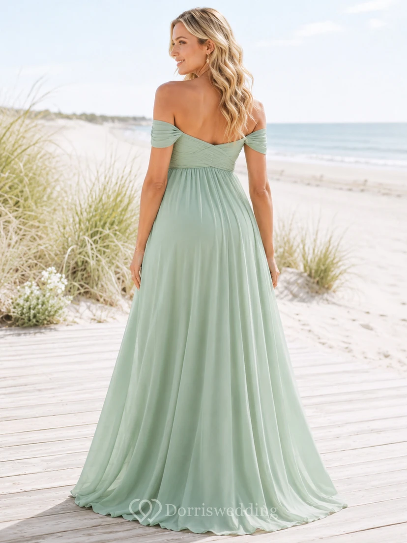 Vestido de playa largo hasta el suelo de gasa con escote corazón y hombros descubiertos de Sage Maternity view 2