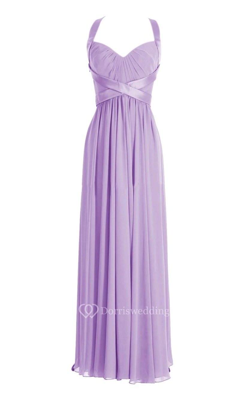 Halter Pleated Chiffon A-line Gown With Deep-v Back view 2
