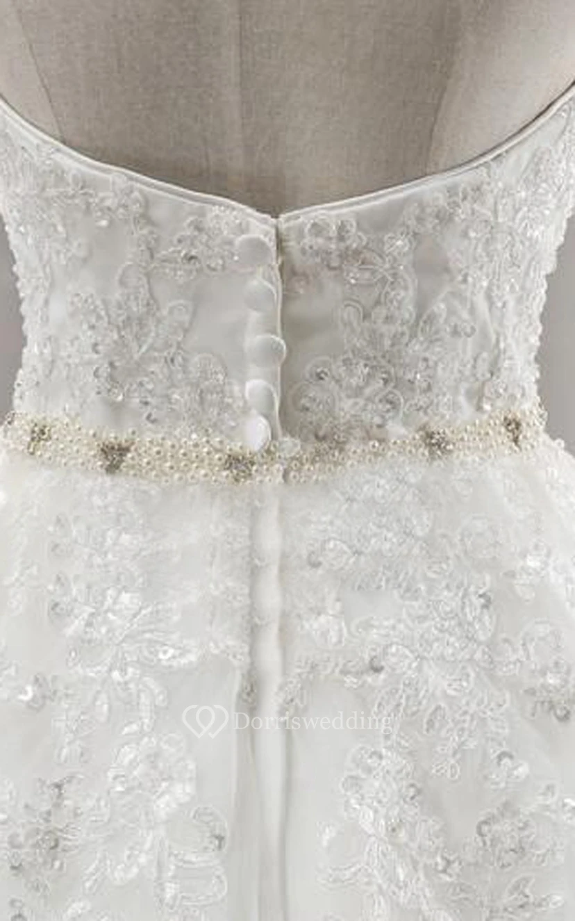 A-Line Ball Gown Empire Floor-Length Sweetheart Sleeveless Bell Empire Appliques Corset Back Lace Organza Dress view 3
