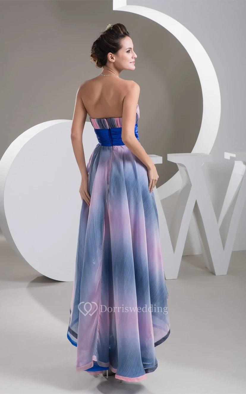 Mute-Color Ruched High-Low Rhinestone and Dress With Pleats view 7