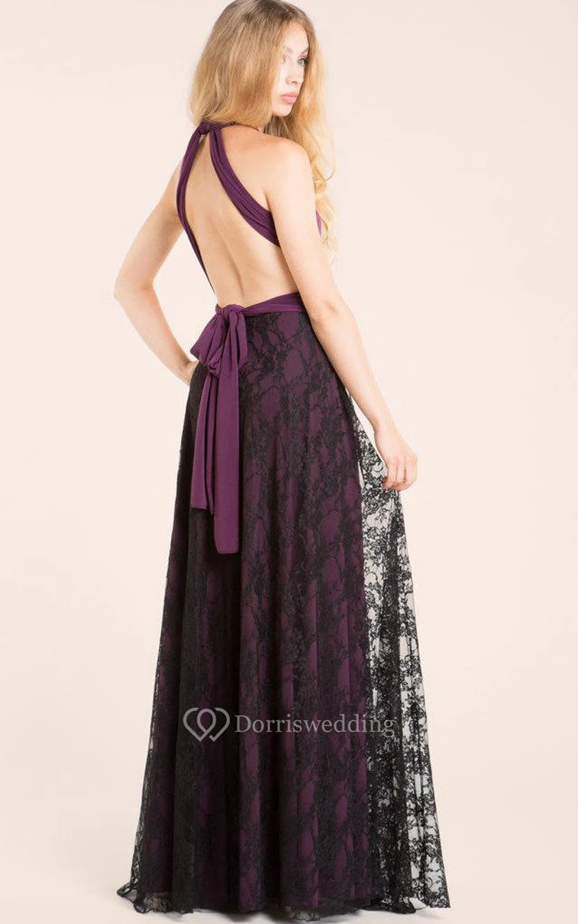 Long Purple Lace Aubergine Lace Long Purple Black Lace Aubergine Eggplant Lace Gown Black Lace Bridesmaid Dress view 2