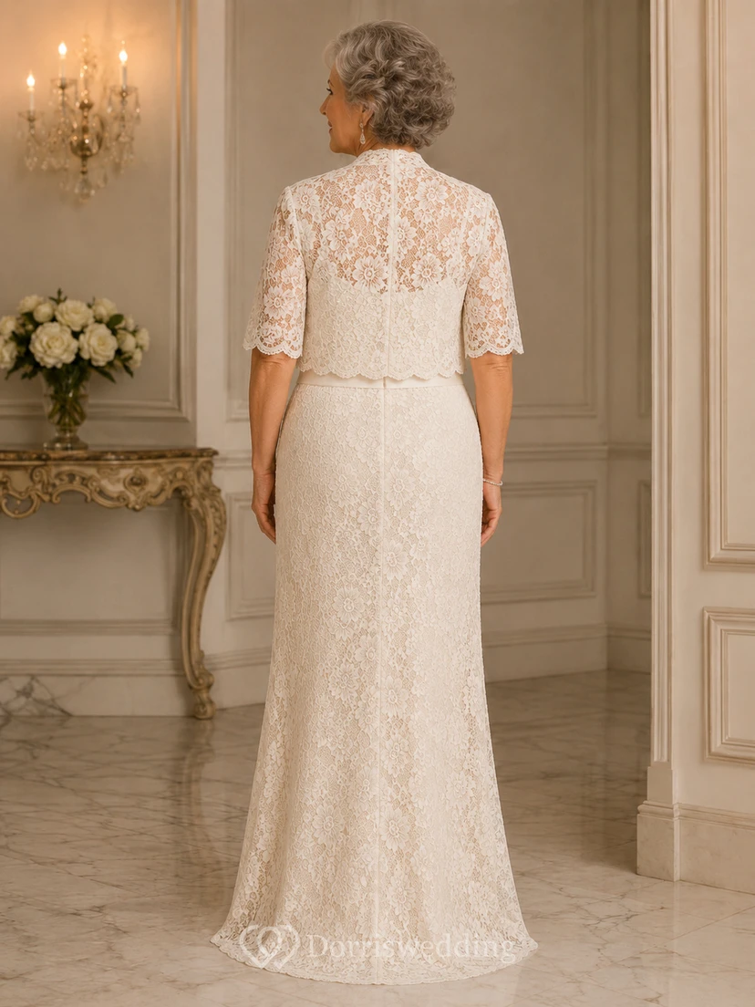 Chaqueta de encaje hasta el suelo para la madre de la novia. Vestido de novia para novias mayores. view 2