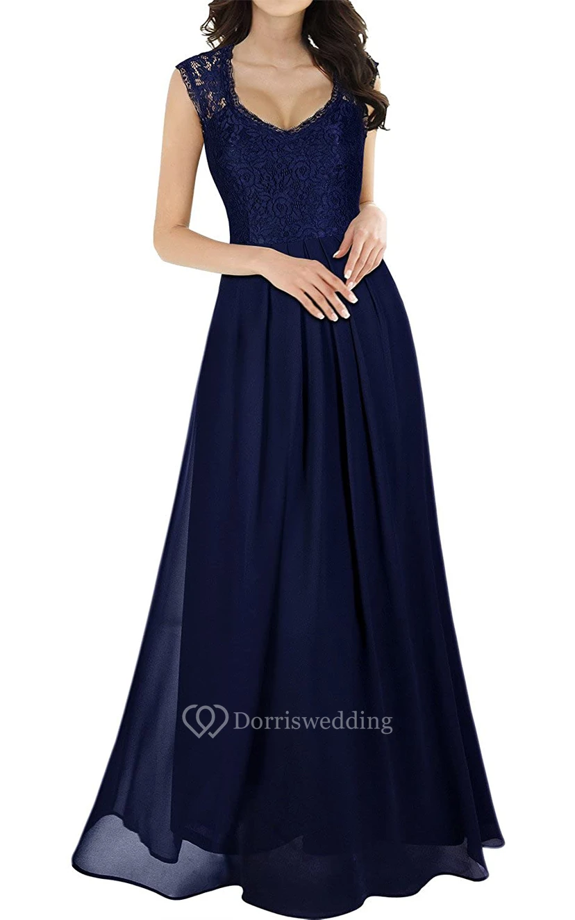 Casual Lace Chiffon Scalloped Sleeveless A Line Guest Dress With Ruffles