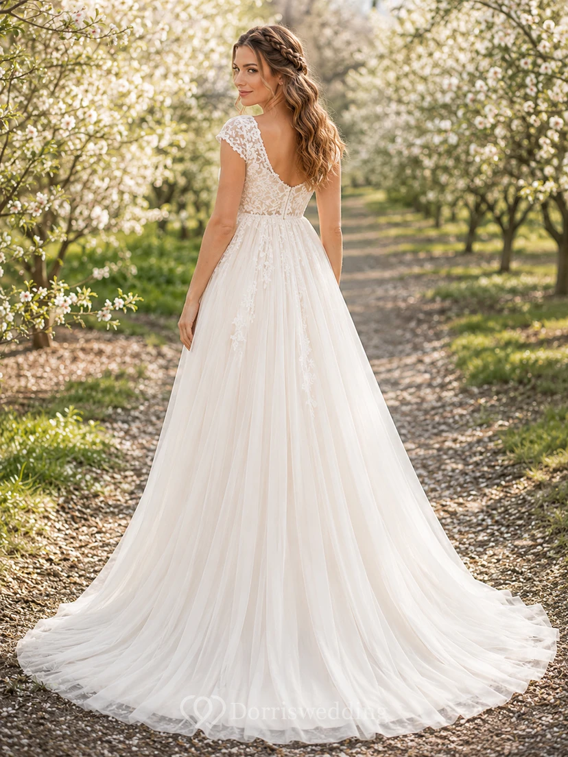 Maternity Cap Sleeve Lace V-Neck Empire A-Line Wedding Dress view 2
