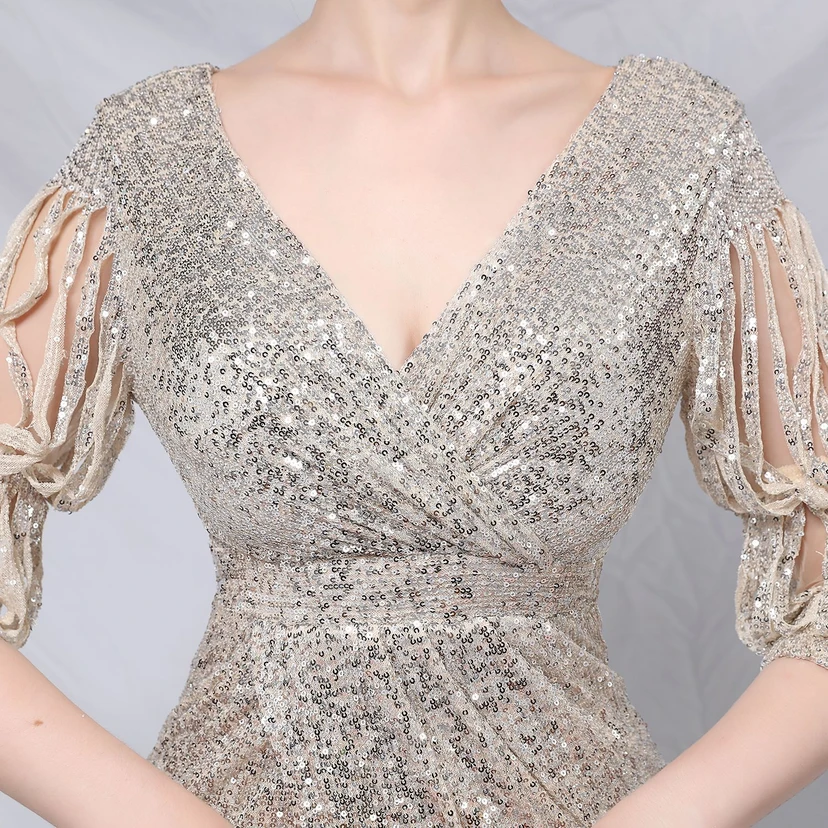 Elegantes, langärmeliges Paillettenkleid im Meerjungfrauenstil mit Meerjungfrauenschnitt – perfekt für festliche Anlässe. view 26