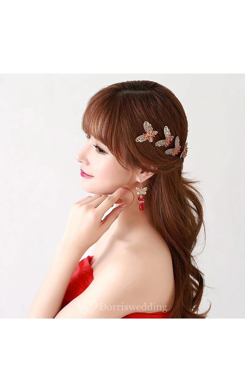 Braut-Kopfschmuck in Rot, Haarschmuck für chinesisches Cheongsam, Hochzeitsaccessoires, Tellerhaarnadel, U-förmige Haarspange view 24