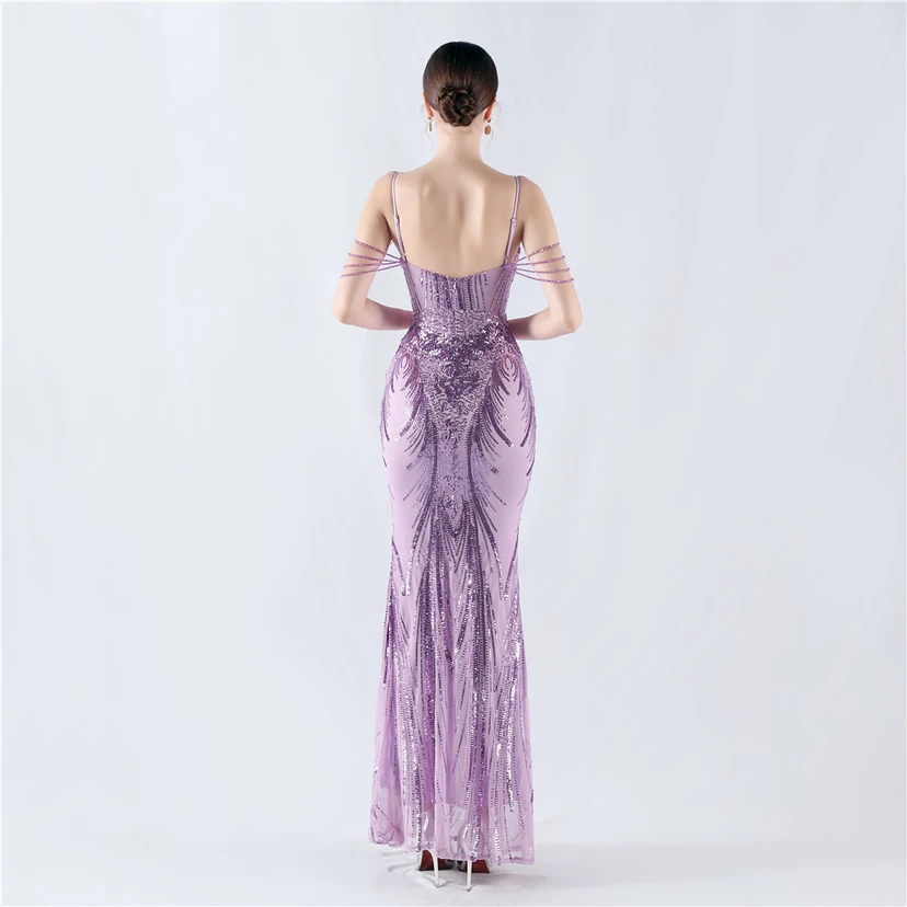 Waist-Reduced Fishbone Shaping Positioning Flower Sequined Anchor Sexy Beaded Suspender Evening Dress view 56