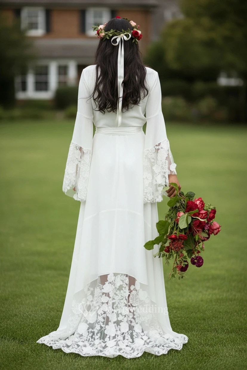 Vestido de novia largo informal estilo retro de los años 70