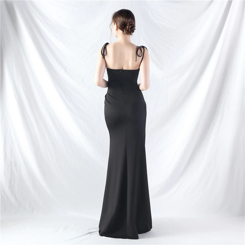 Vestido de noche de satén con cintura y orejas fijas, nueva tendencia, con dos métodos de atado de cuerda. view 26
