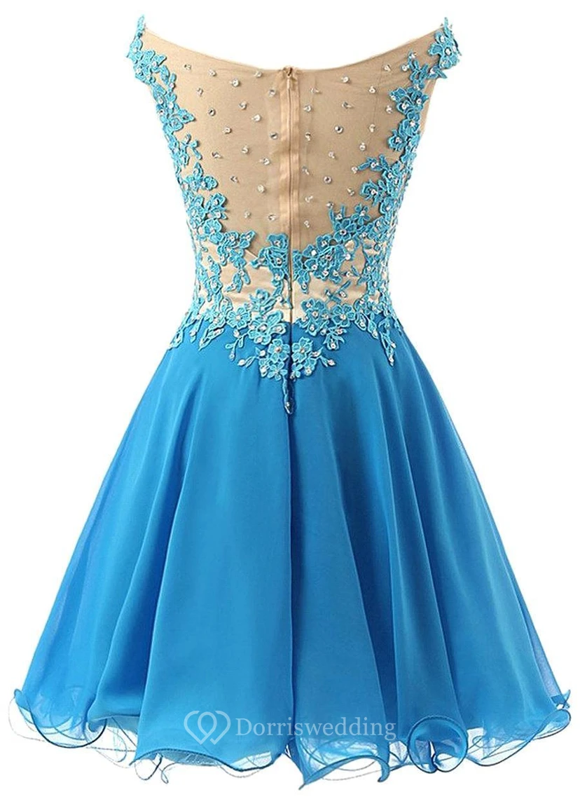 Elegantes, schulterfreies Homecoming-Kleid mit Spitzenapplikationen (kurz) view 2
