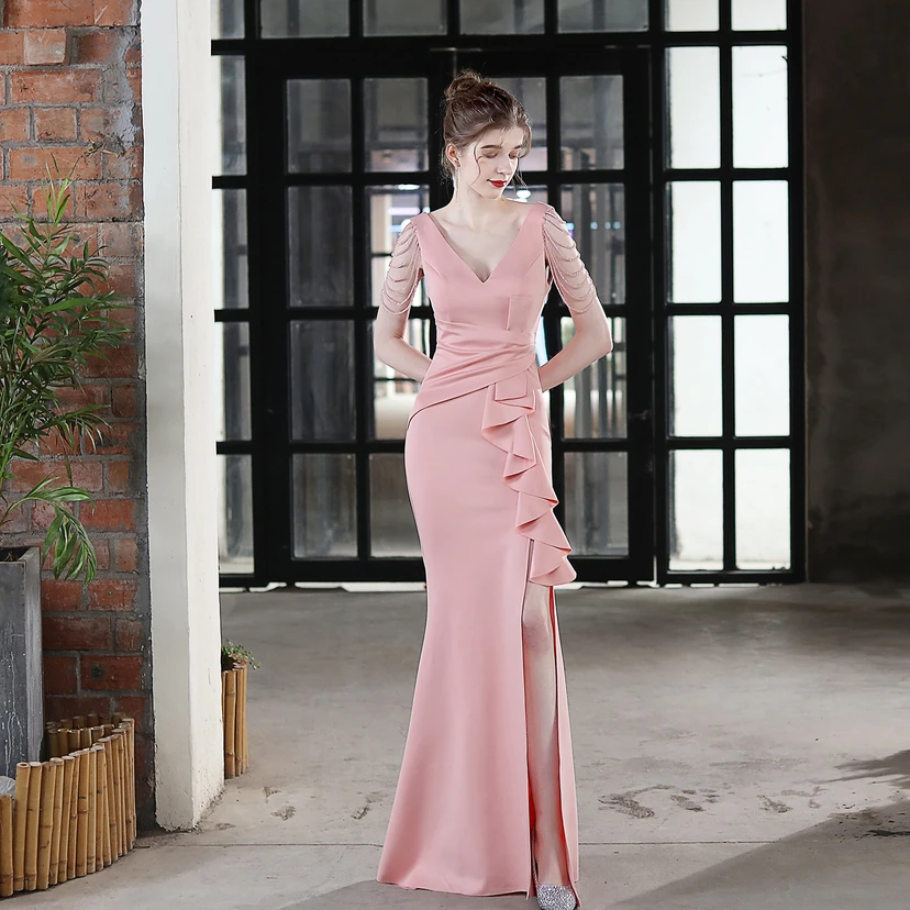 Toast Dress Bride Long Sling Thank-You Banquet Slim Fishtail Skirt Wedding Car Model Exhibition Dress view 2