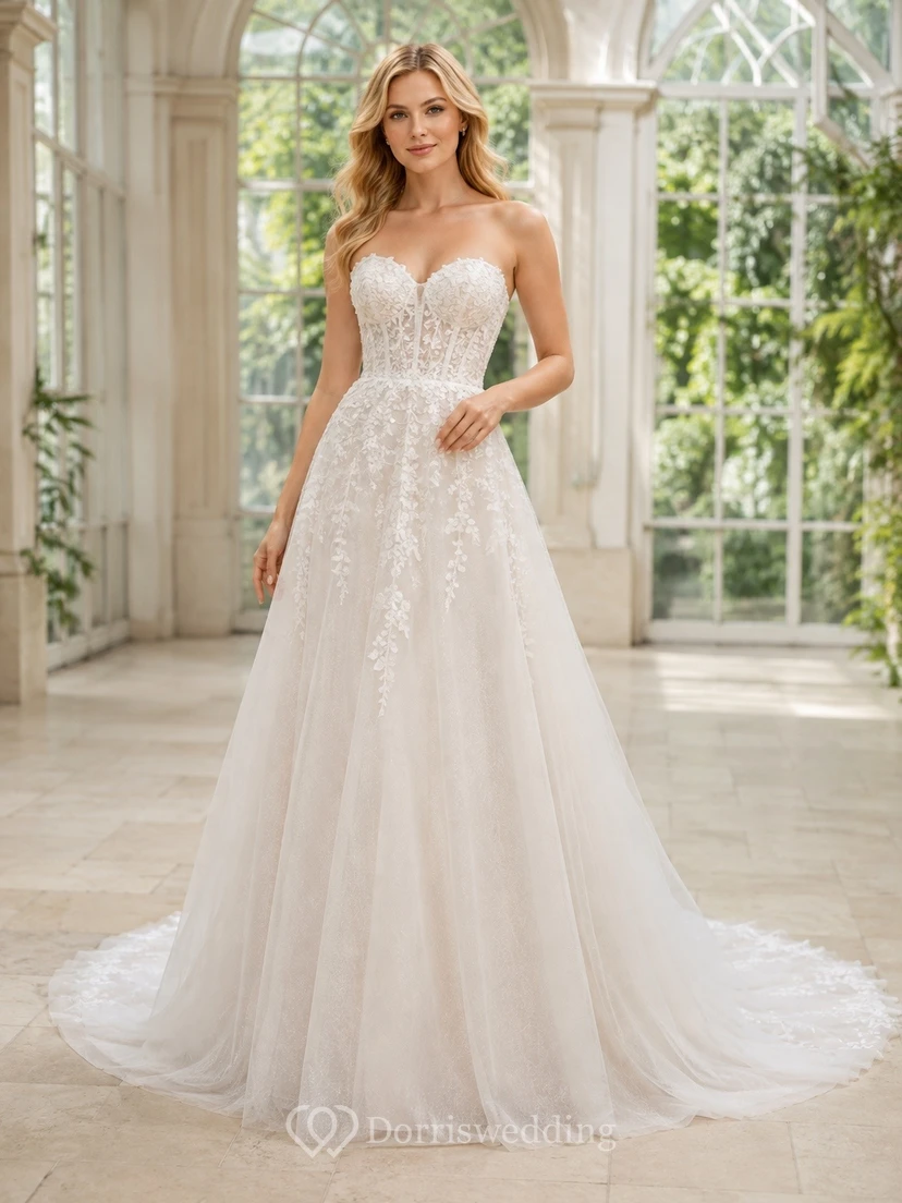 A-line Lace woven Elegant Bridal Formal Wedding Dress
