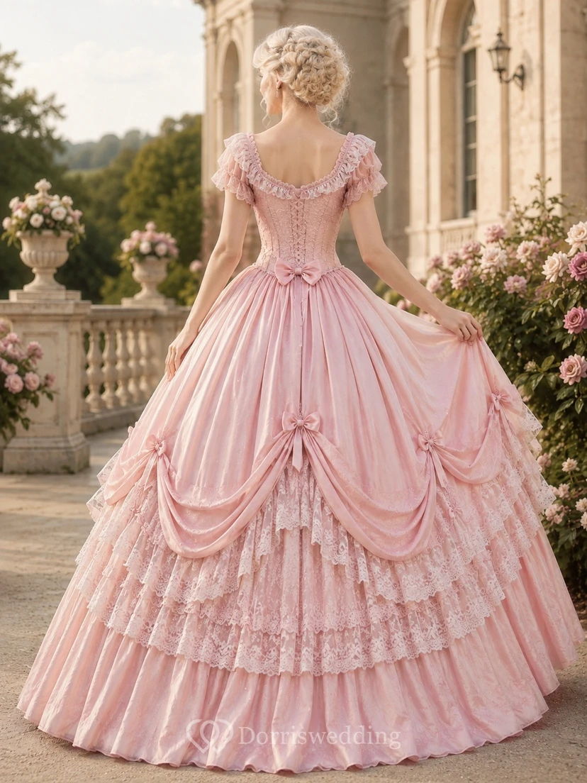 Blush Victorian Off-the-Shoulder Short Sleeve Ruffled Ball Gown Dress view 2