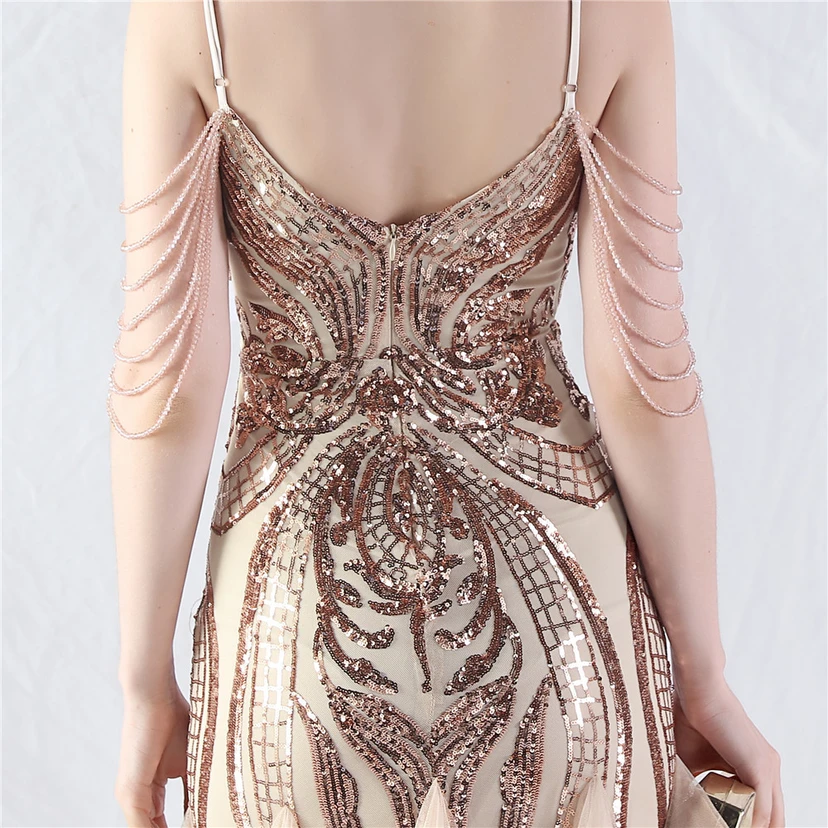 Handgefertigte Perlen, festes Netz, Positionierungsblumenperlen, Spleißnetz, heißes Tanz-Feier-Performance-Kleid view 7