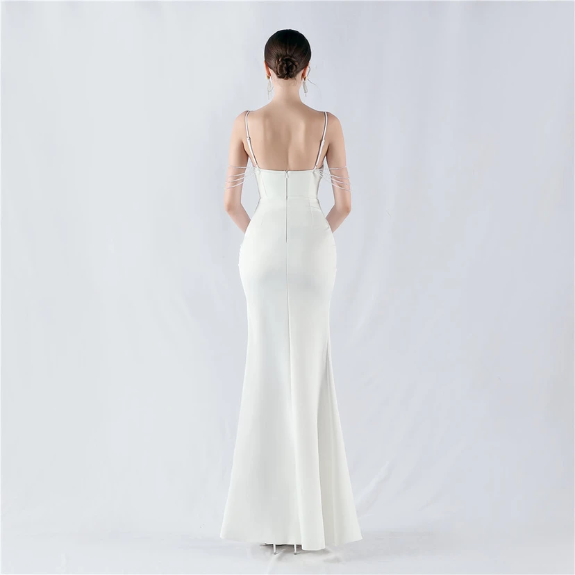 Hot Diamond Beaded High-Slit Satin Sexy Sling Evening Dress view 36