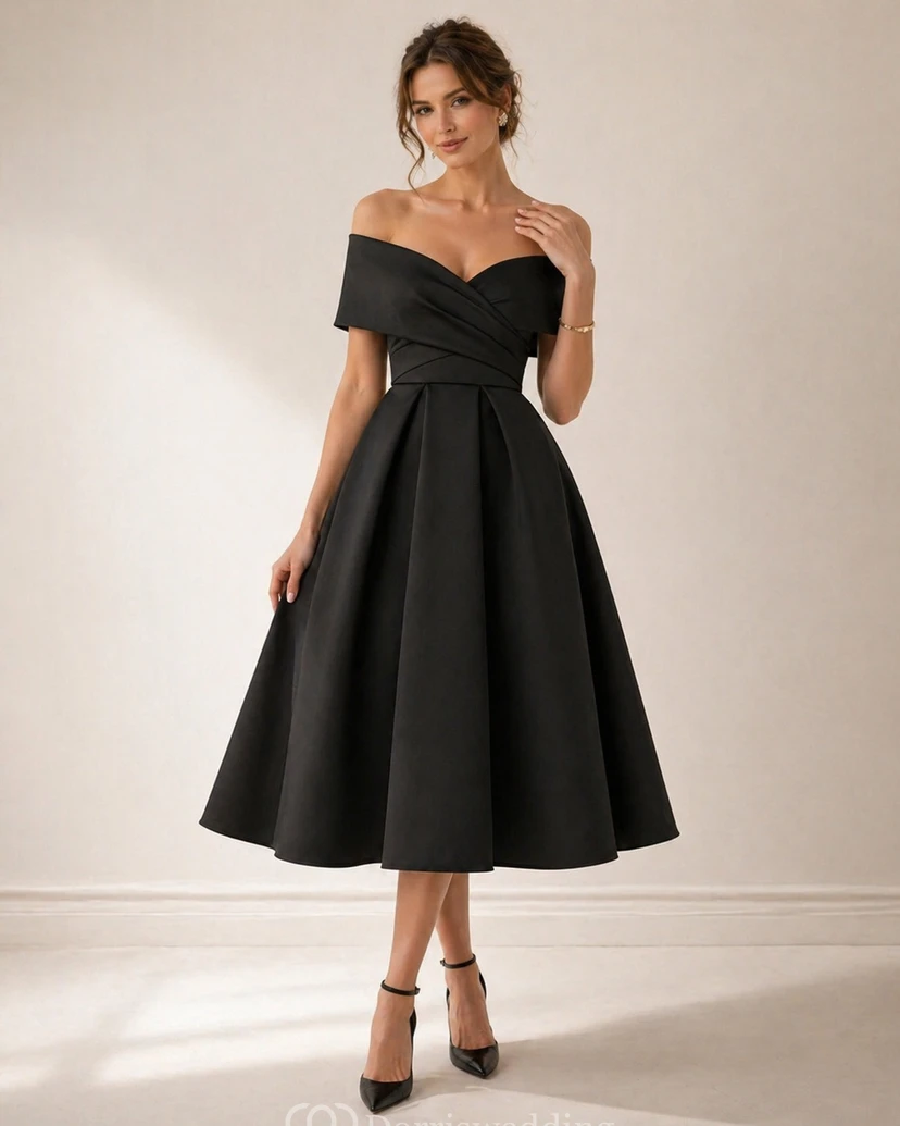 Vestido de cóctel moderno sin mangas, de corte A, largo hasta la rodilla, de satén, con tira entrecruzada. view 7