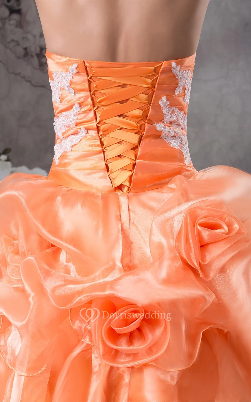Sweetheart Ruffled Appliques and Ball-Gown With Flower view 2