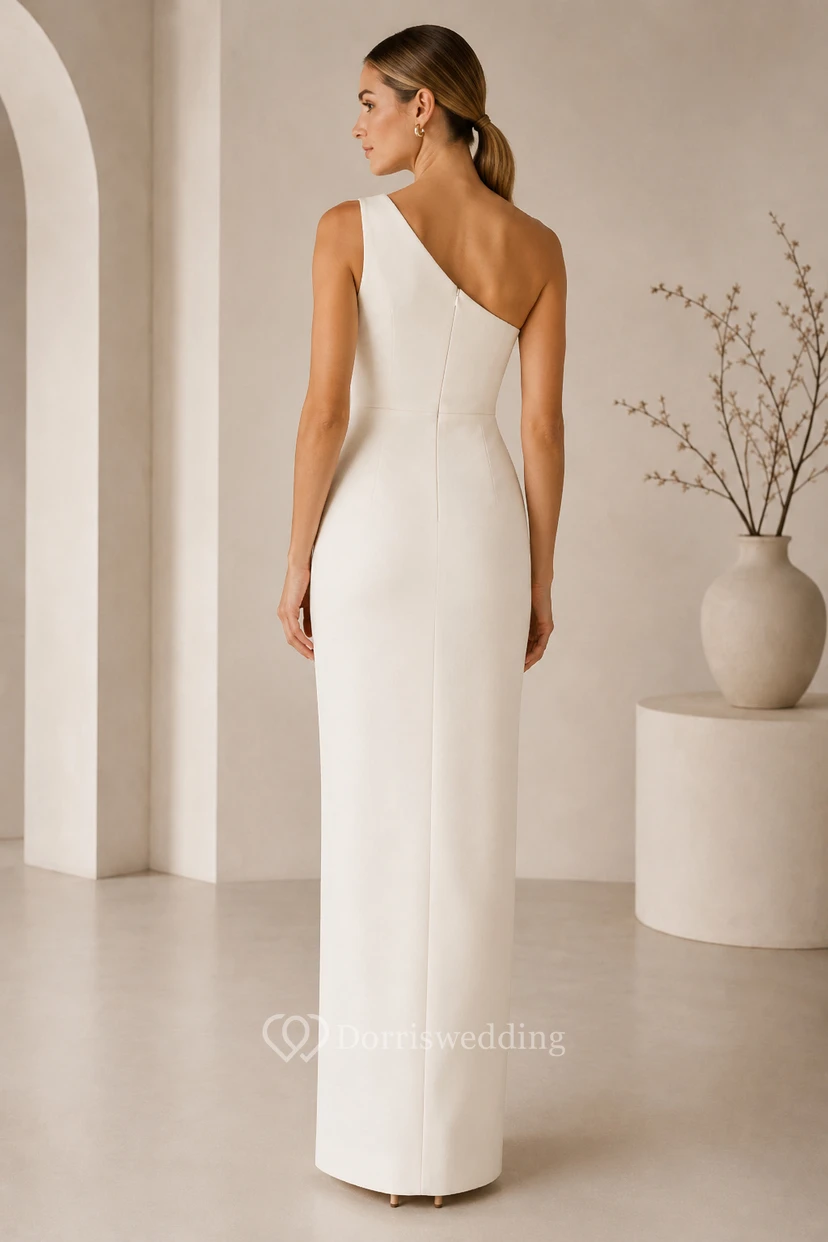 Ivory One Shoulder Sheath Formal Dress view 2