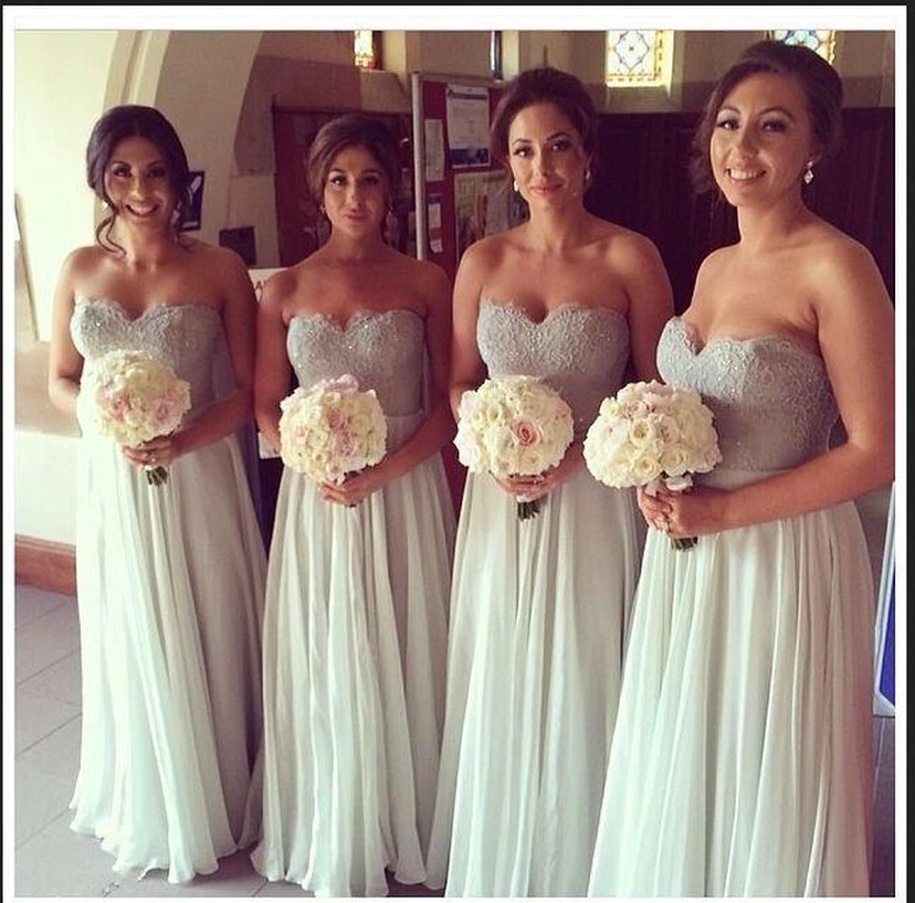 Sexy Sweetheart Sleeveless Chiffon Champagne Bridesmaid Dress With Lace