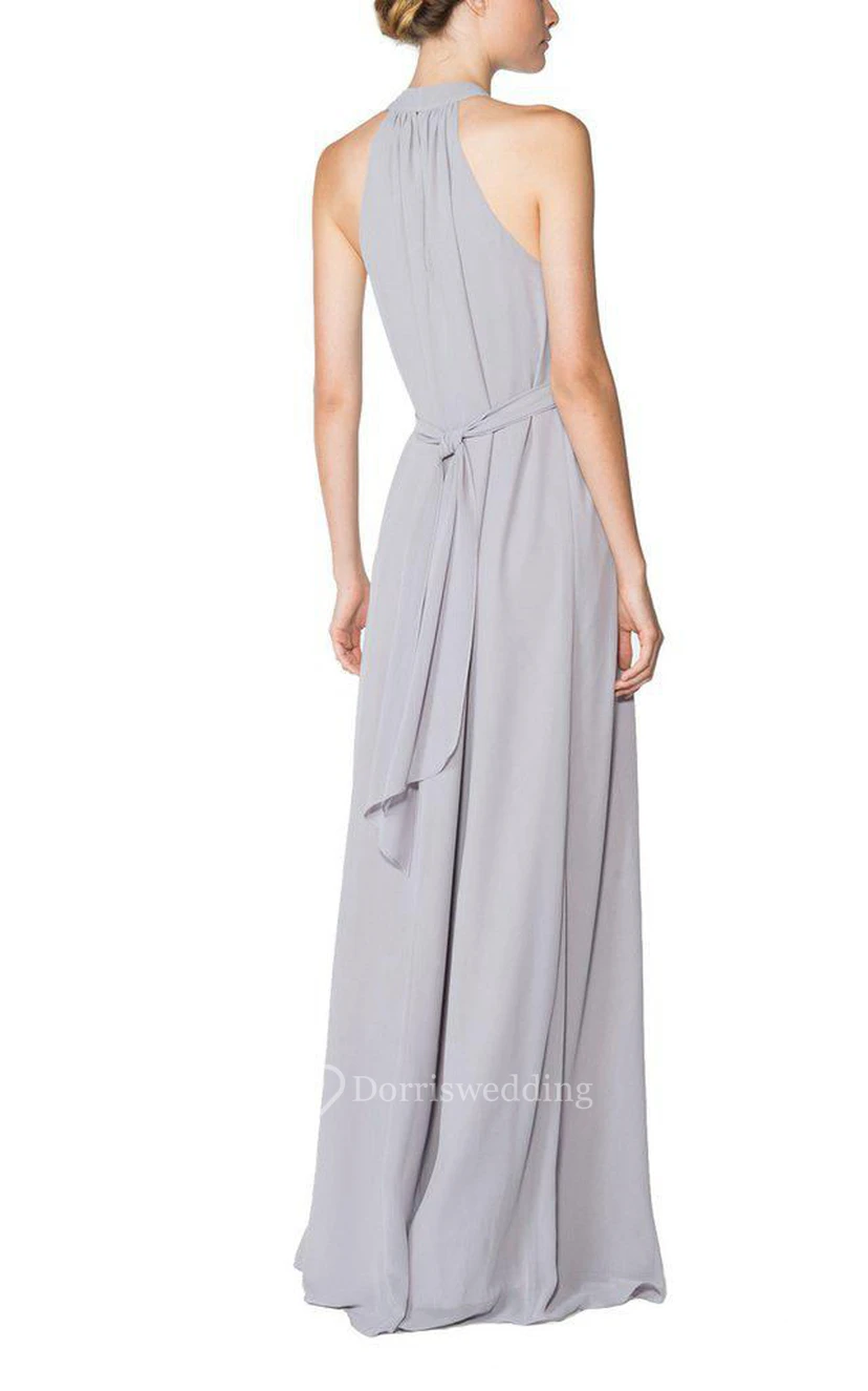 High-neck A-line Long Chiffon Dress view 2
