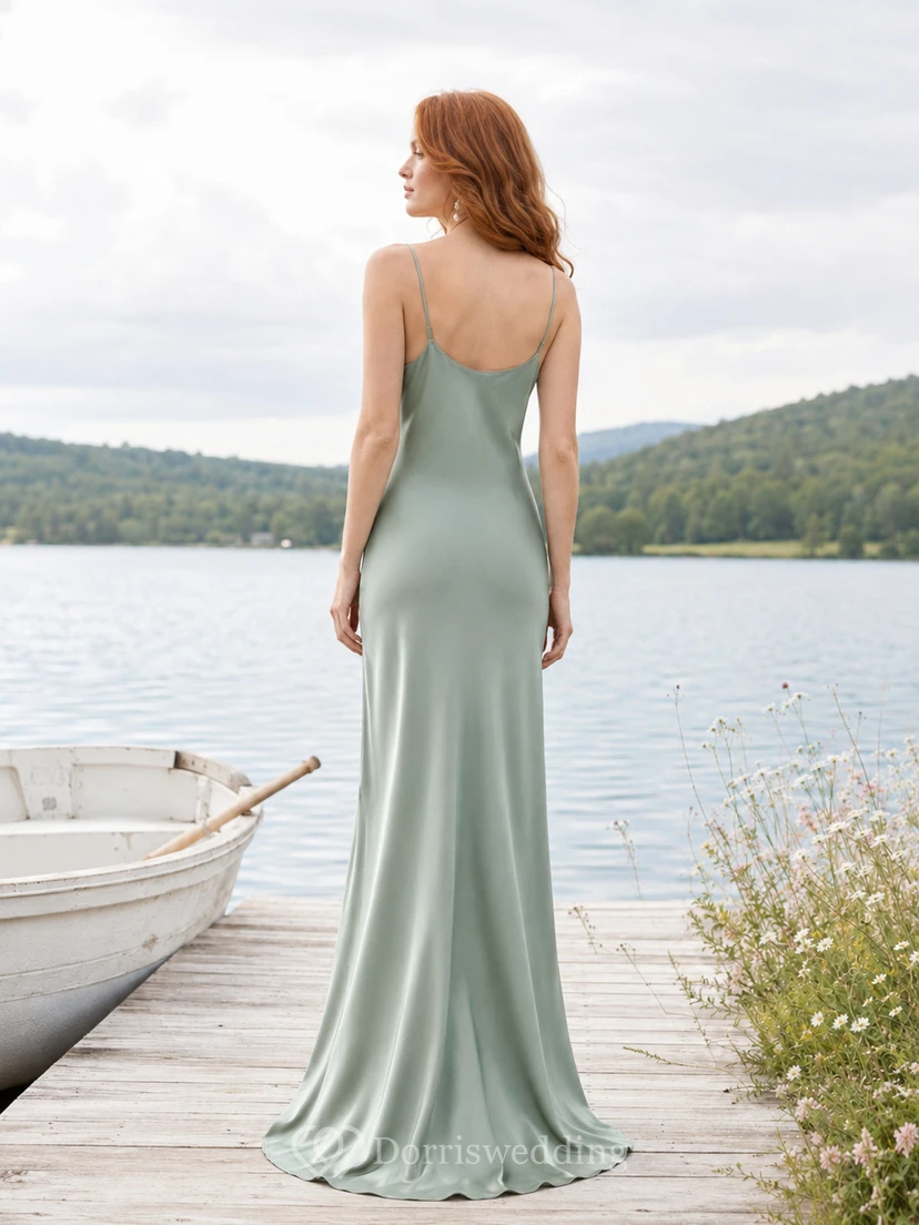 Robe nuisette en satin à fines bretelles couleur sauge pour une escapade au bord du lac view 2