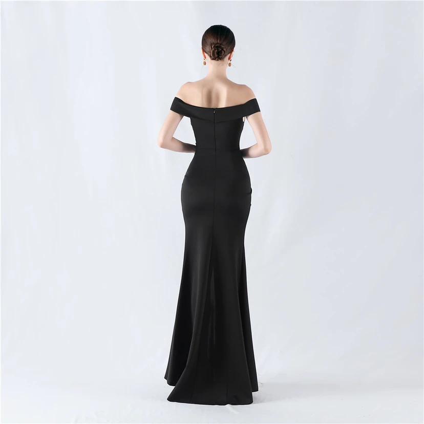 Robe de soirée classique asymétrique en satin à queue de poisson view 2