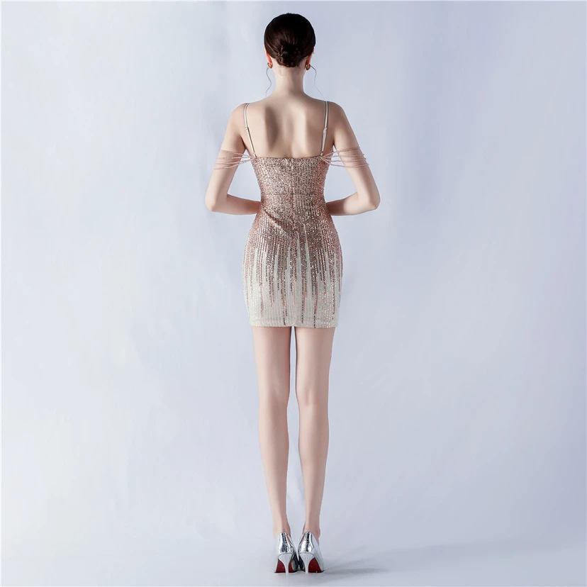 Robe courte à bretelles perlées, jupe courte sexy à nouer sur les hanches view 24